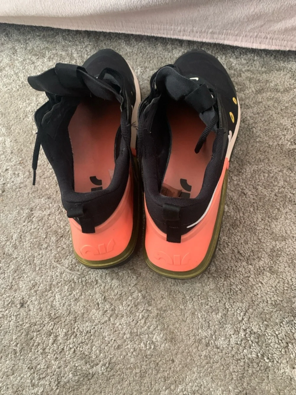 Nike Black Sneakers with Coral Heel and Yellow Eyelets